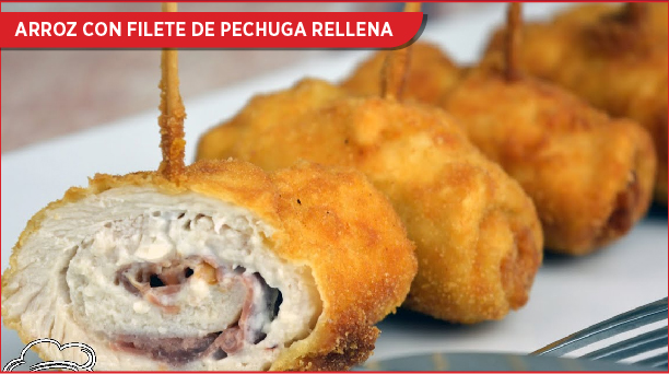 Arroz con filete de pechuga rellena